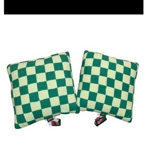 Wicked Elphaba Checkmat Throw Pillow Green Cream Checkerboard New Set of 2